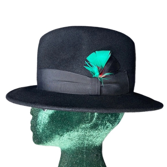 Vintage Black Beaver Hats Fedora Feather Hat - Picture 2 of 15